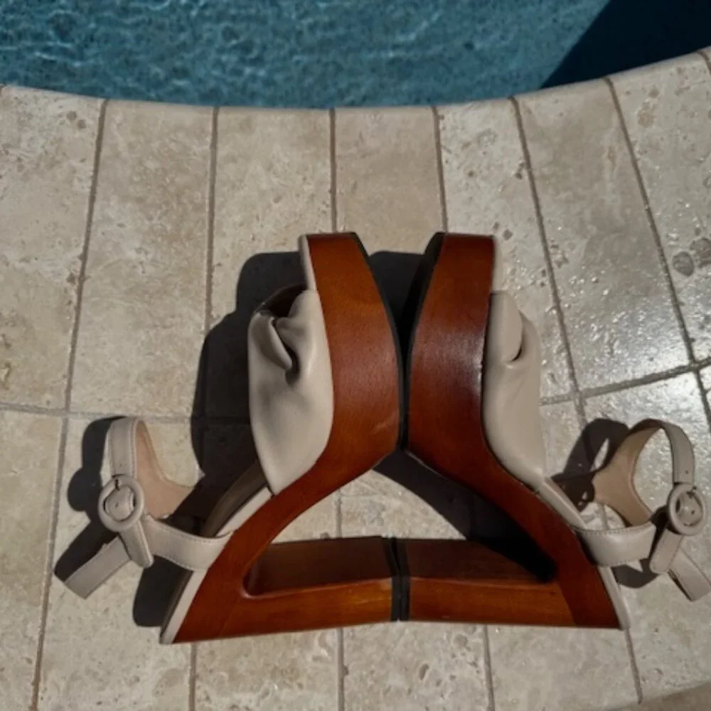 Veronica Beard Cream and Brown Platform Sandals